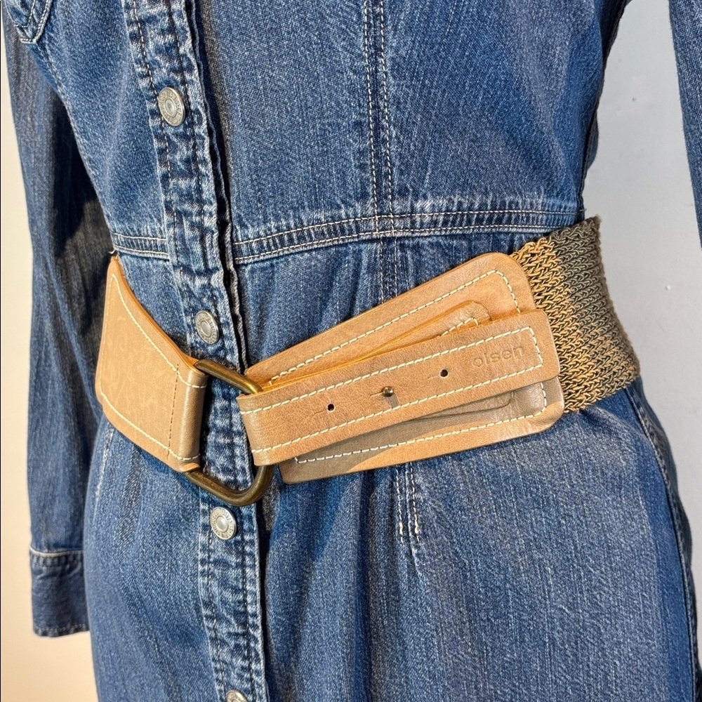 Olsen tan leather and Cotton weaved belt size medium - Picture 2 of 13